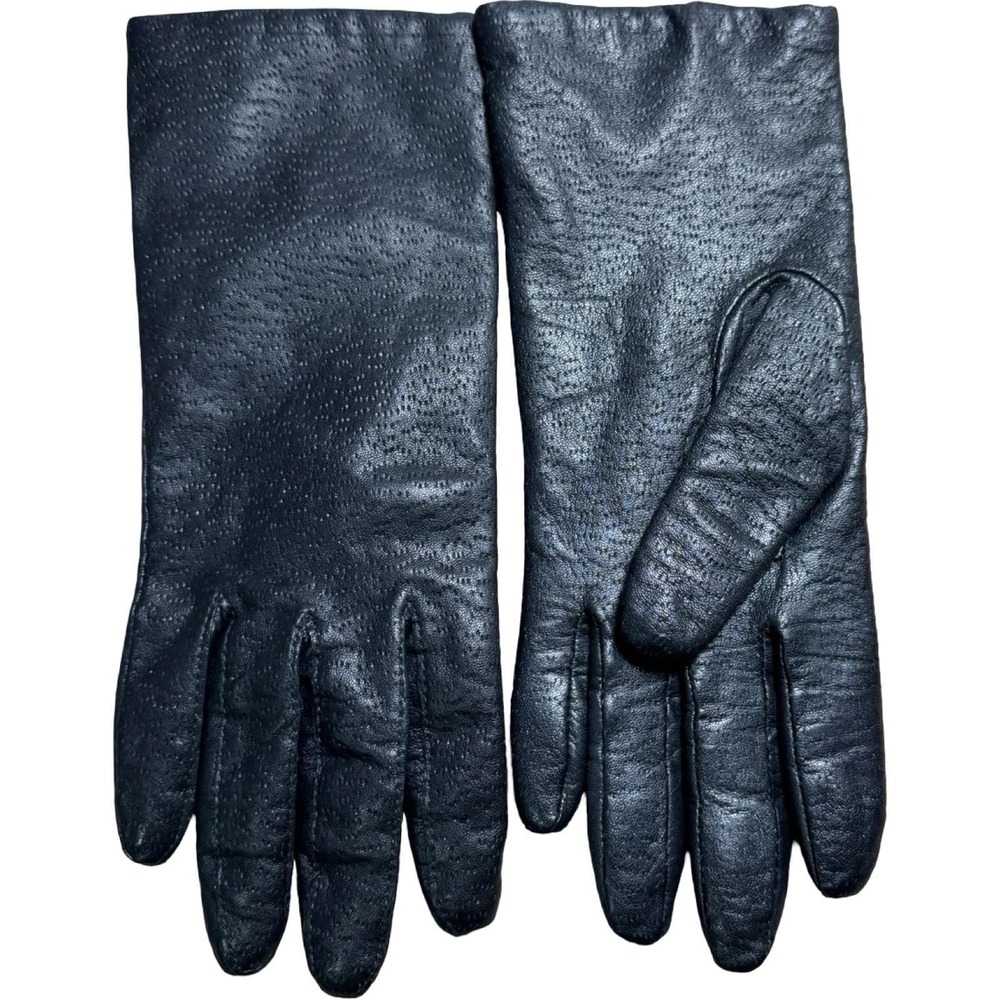 Fownes Leather Gloves Womens 7.5 Black Good Textured Lined Vintage Winter